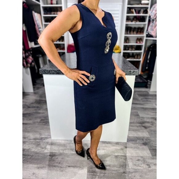 Fendi Navy Blue Silver Crystal Detail Sheath Dress $1750 - Picture 9 of 17